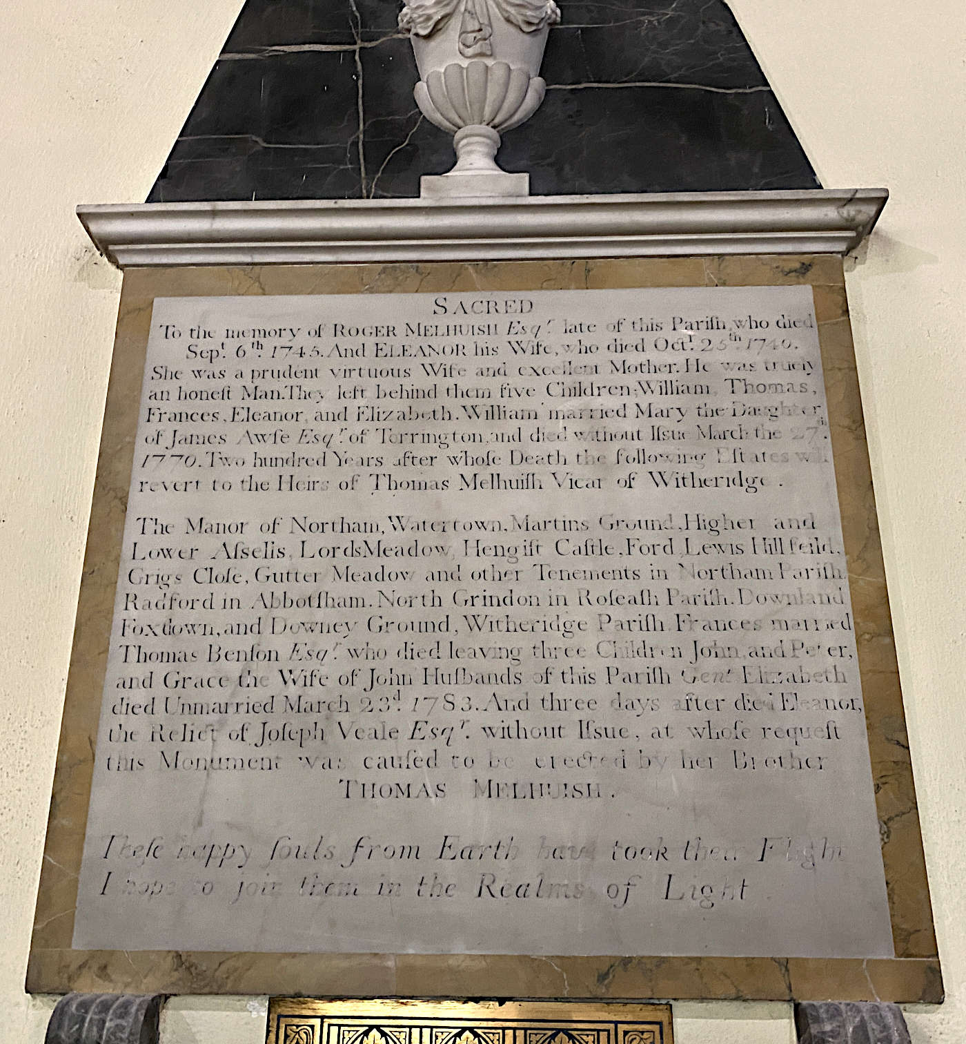 Melhuish Memorial Tablet in Northam church